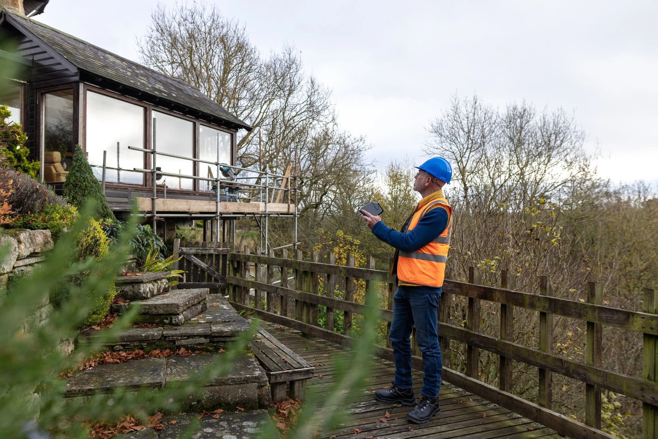 Security professional surveying a property